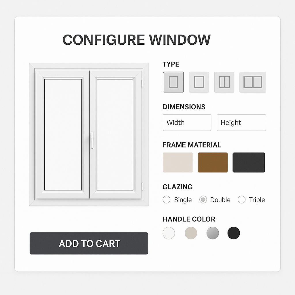 Configuratore infissi online: interfaccia di configurazione per personalizzare serramenti